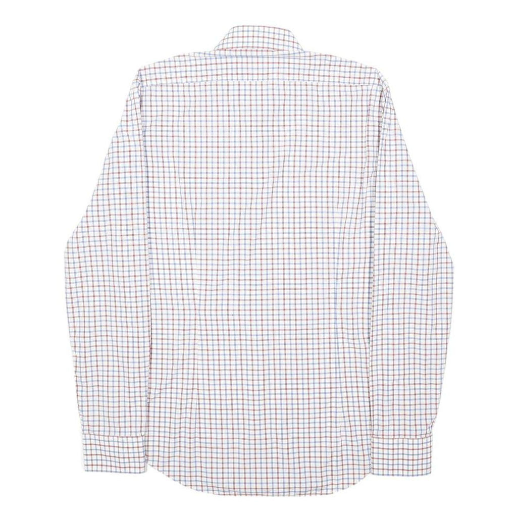 TOMMY HILFIGER Mens White Blue & Brown Check Shirt S Casual Smart Cotton