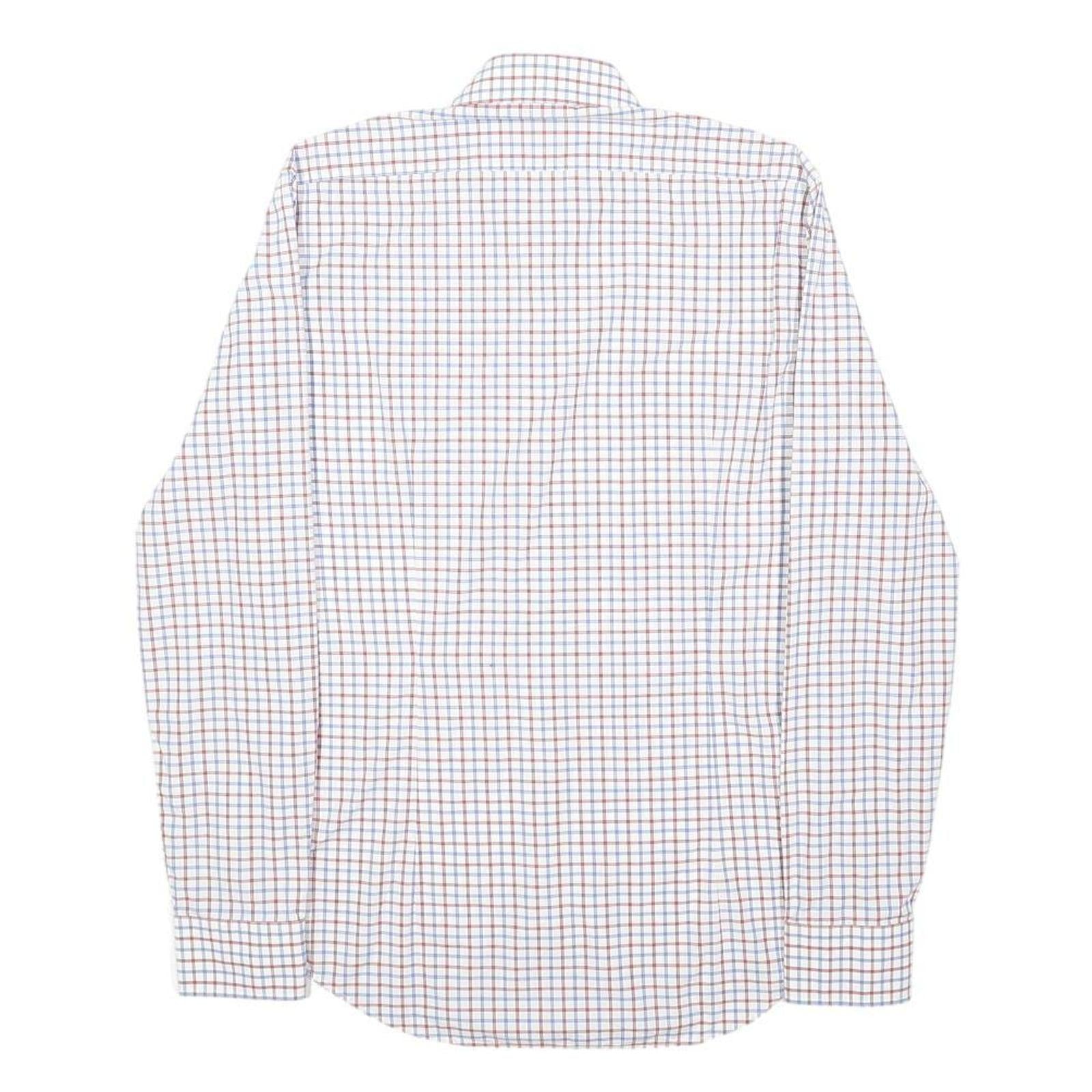 TOMMY HILFIGER Mens White Blue & Brown Check Shirt S Casual Smart Cotton