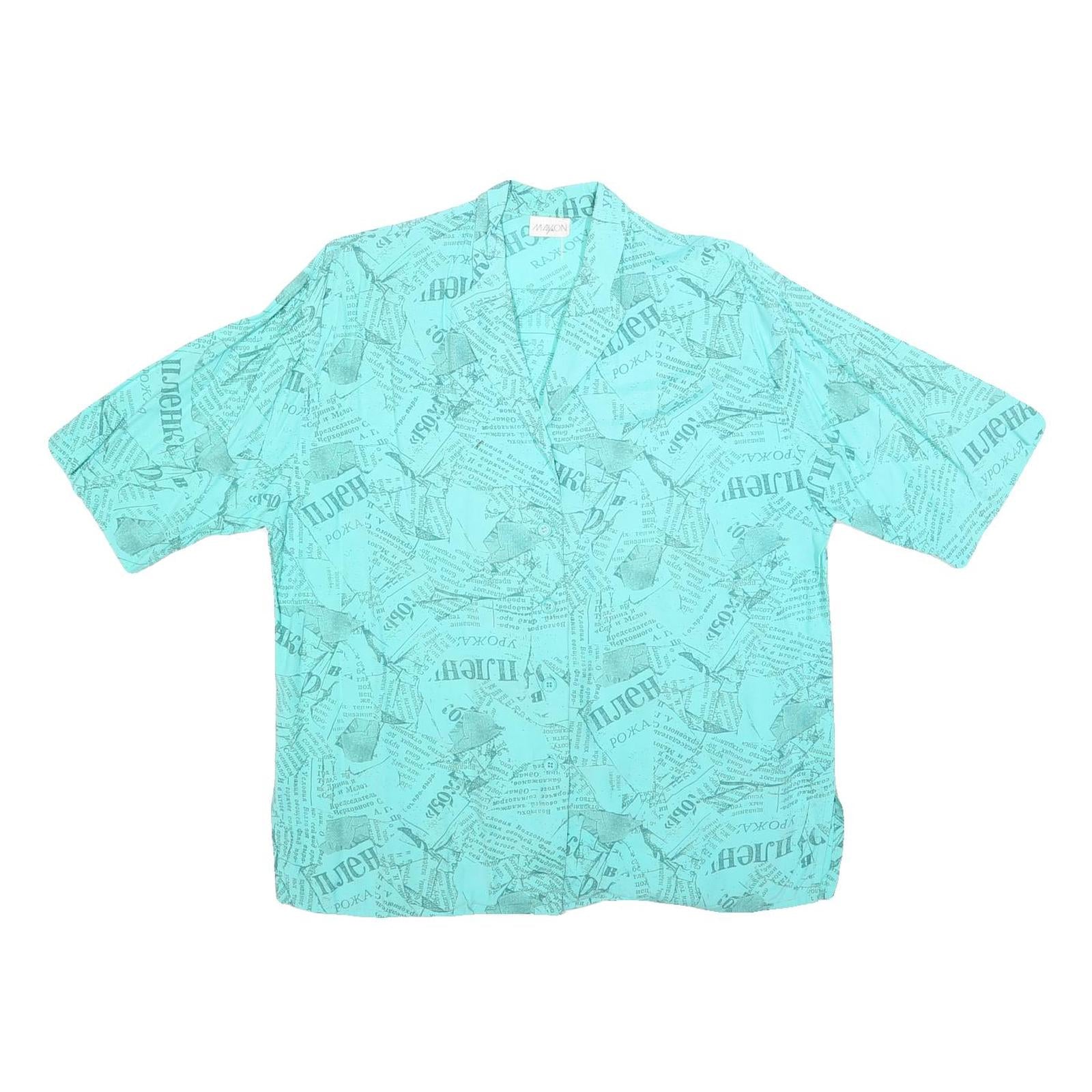 MAYON Womens Blue Printed Shirt Short Sleeve Collared L Lightweight Casual