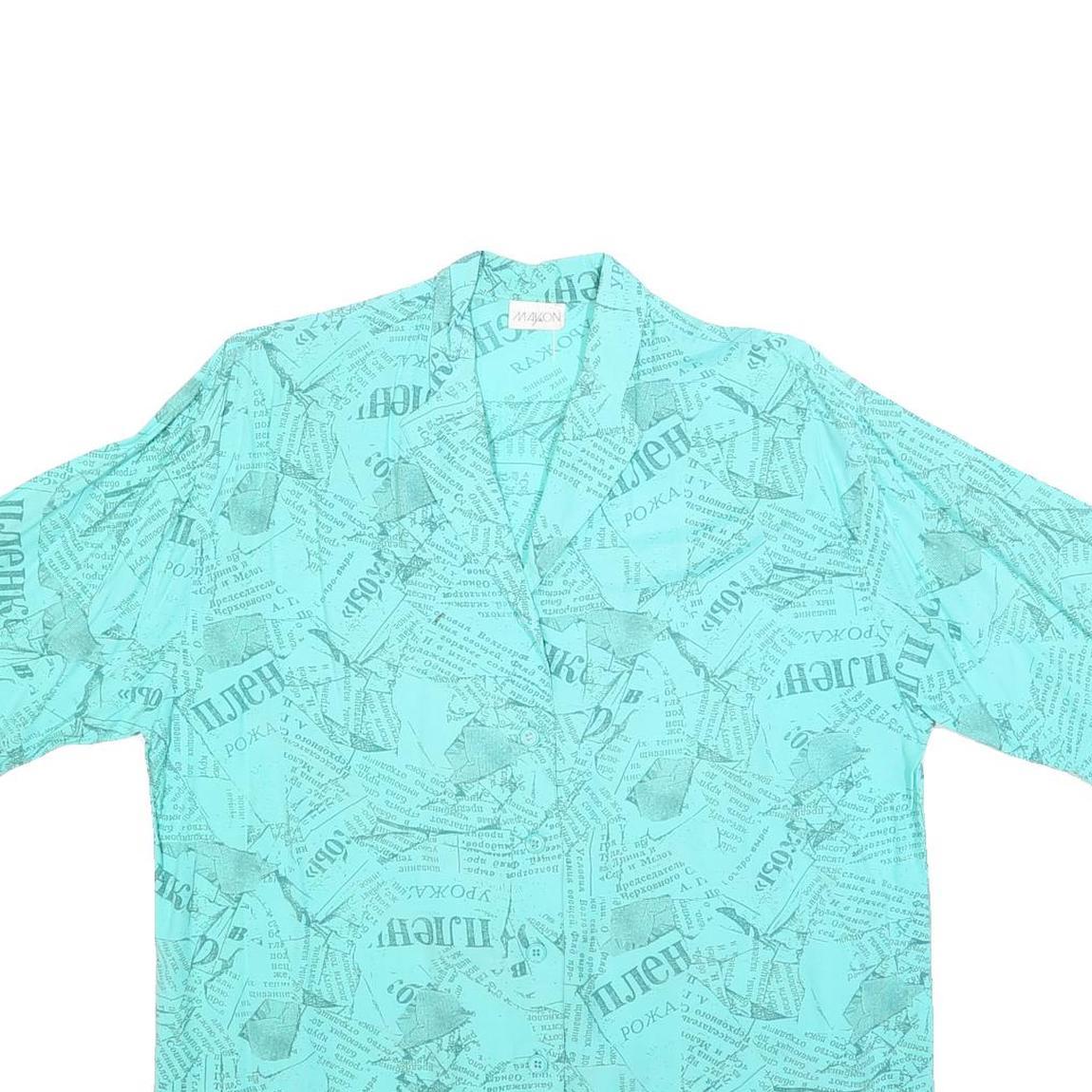 MAYON Womens Blue Printed Shirt Short Sleeve Collared L Lightweight Casual