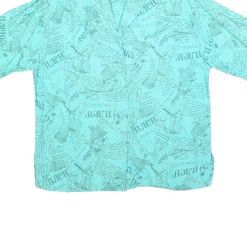 MAYON Womens Blue Printed Shirt Short Sleeve Collared L Lightweight Casual