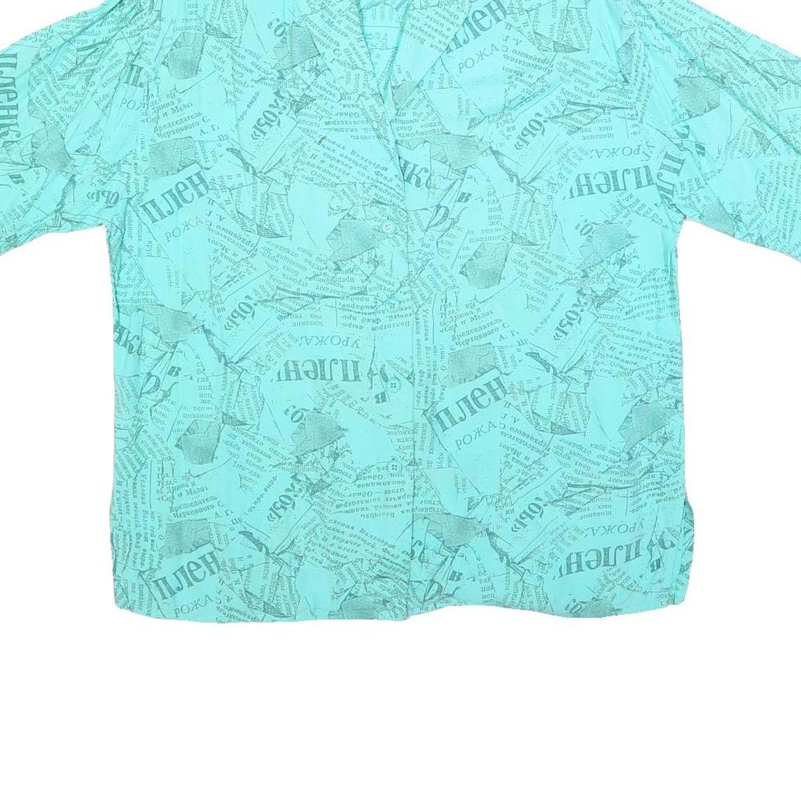 MAYON Womens Blue Printed Shirt Short Sleeve Collared L Lightweight Casual