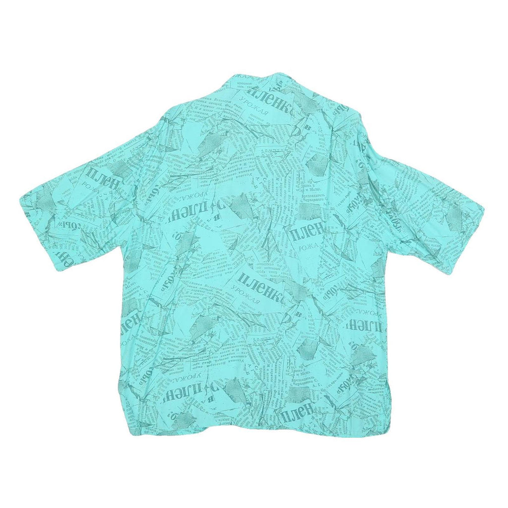 MAYON Womens Blue Printed Shirt Short Sleeve Collared L Lightweight Casual