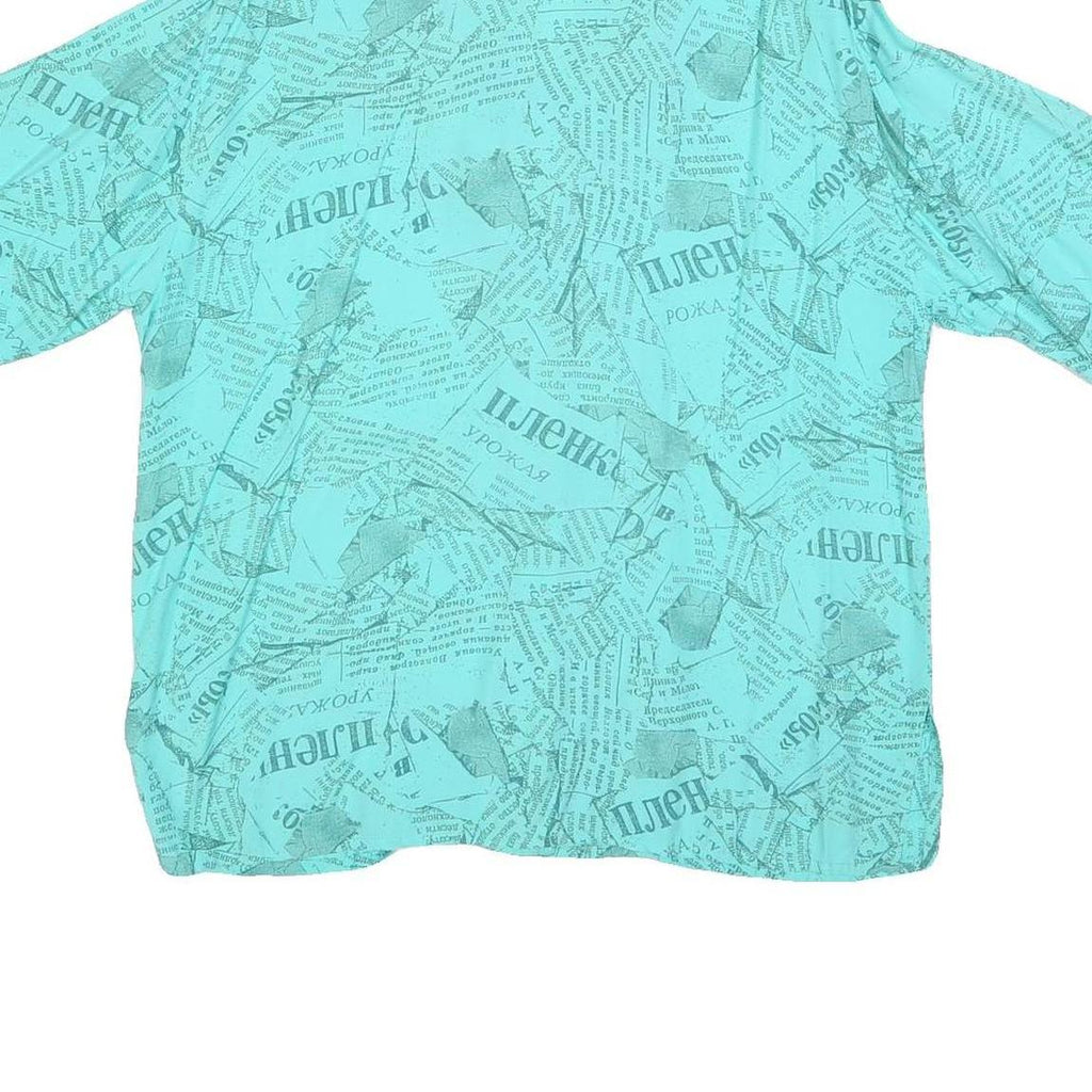 MAYON Womens Blue Printed Shirt Short Sleeve Collared L Lightweight Casual