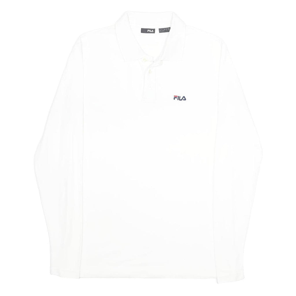 FILA Mens White Long Sleeve Plain L Logo Embroidered Cotton Polo Shirt