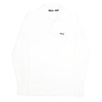 FILA Mens White Long Sleeve Plain L Logo Embroidered Cotton Polo Shirt