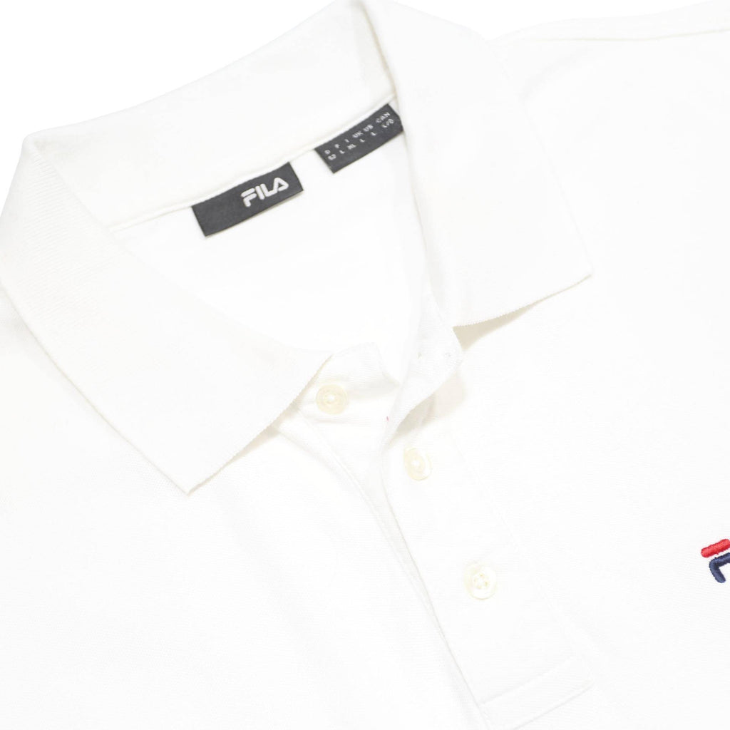 FILA Mens White Long Sleeve Plain L Logo Embroidered Cotton Polo Shirt