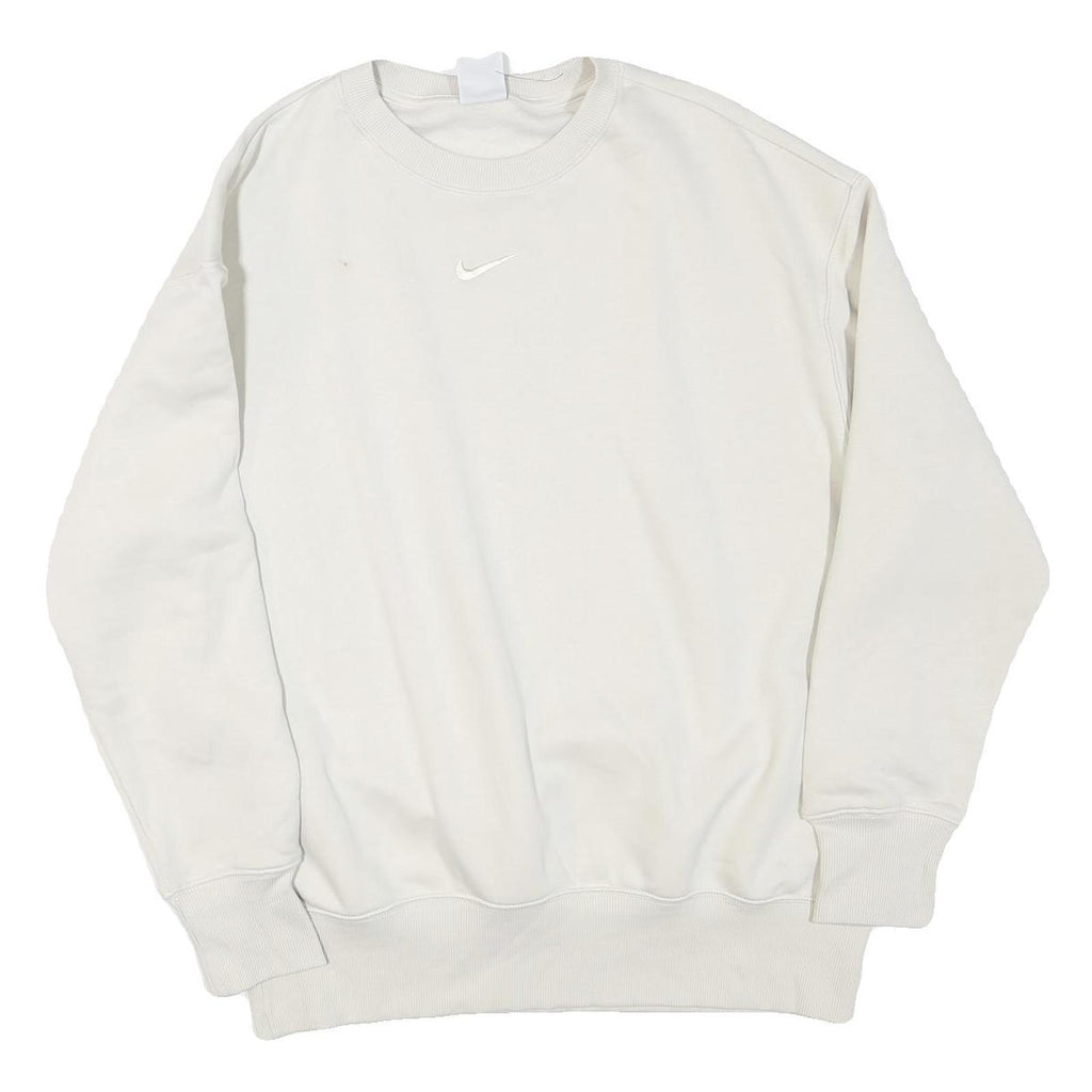 NIKE Womens White XS Crew Neck Sweatshirt Cotton Blend Pullover Lightweight