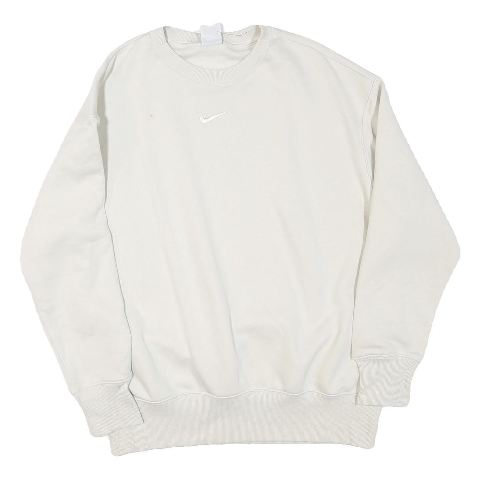 NIKE Womens White XS Crew Neck Sweatshirt Cotton Blend Pullover Lightweight