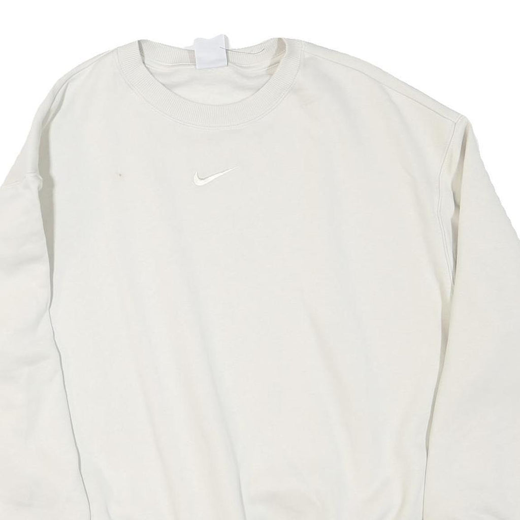 NIKE Womens White XS Crew Neck Sweatshirt Cotton Blend Pullover Lightweight