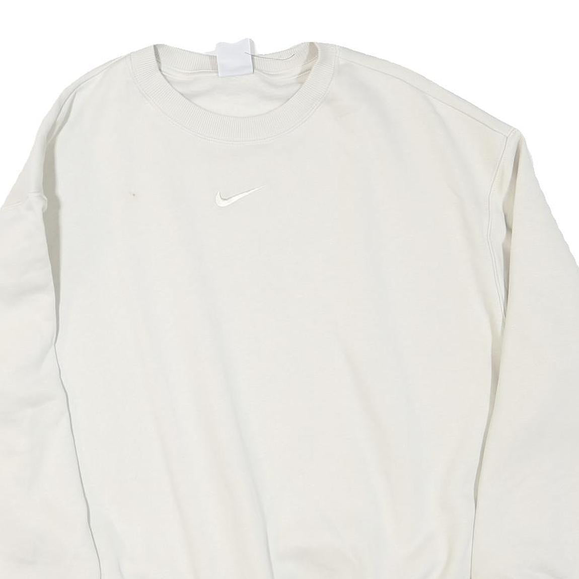 NIKE Womens White XS Crew Neck Sweatshirt Cotton Blend Pullover Lightweight