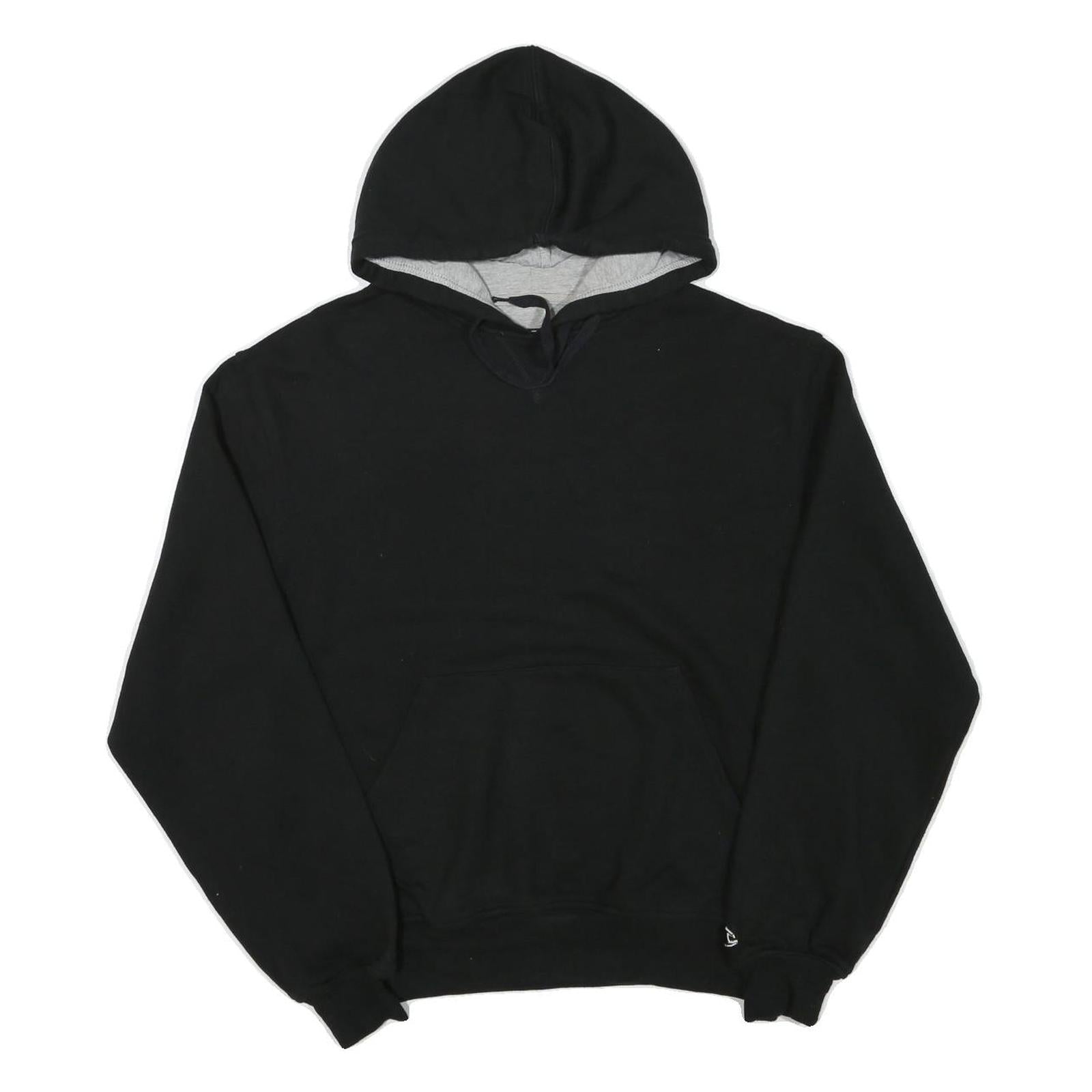 CHAMPION Mens Black Pullover Hoodie M Cotton Blend Drawstring Pocket
