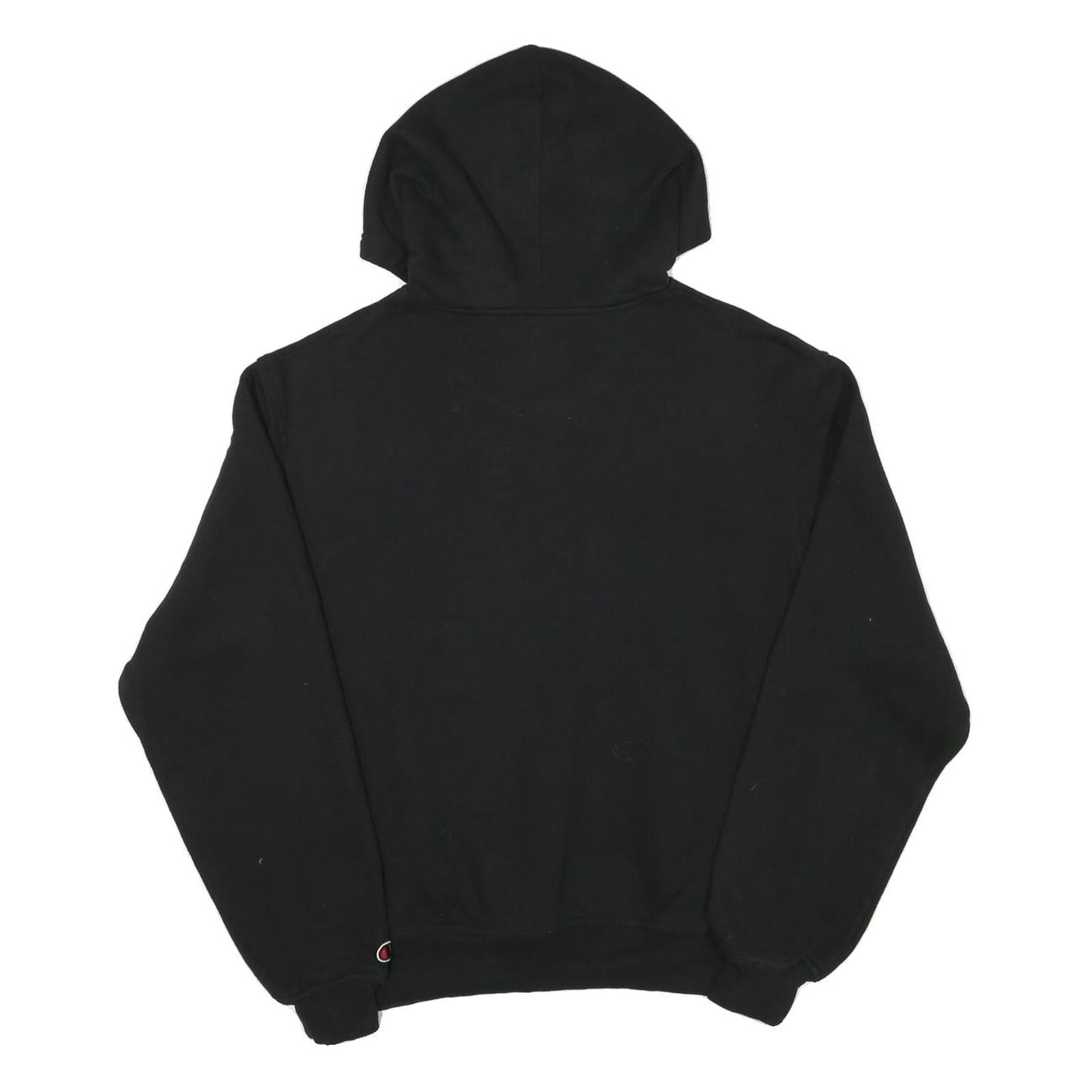 CHAMPION Mens Black Pullover Hoodie M Cotton Blend Drawstring Pocket