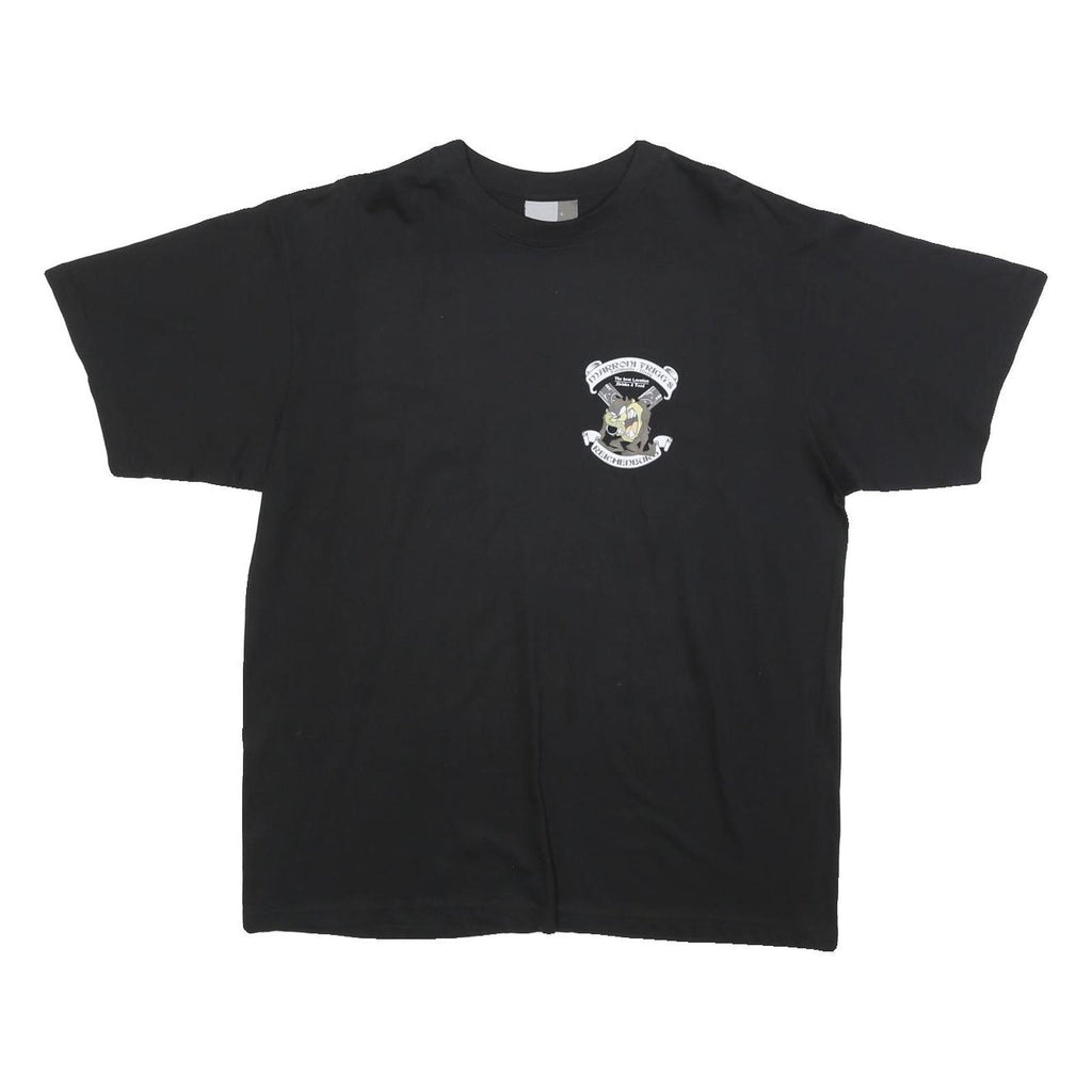 PROMO DORO Mens Black Graphic T-Shirt L Short Sleeve Crew Neck Cartoon Design