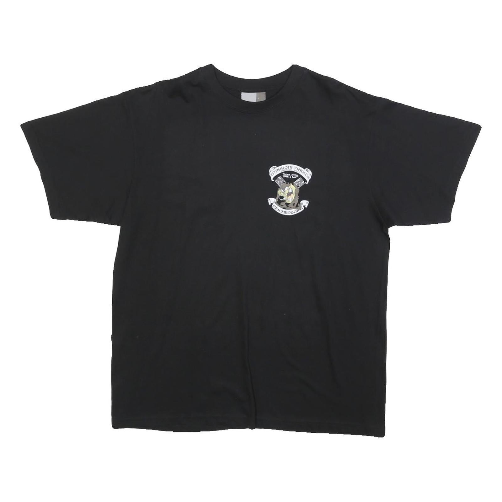 PROMO DORO Mens Black Graphic T-Shirt L Short Sleeve Crew Neck Cartoon Design