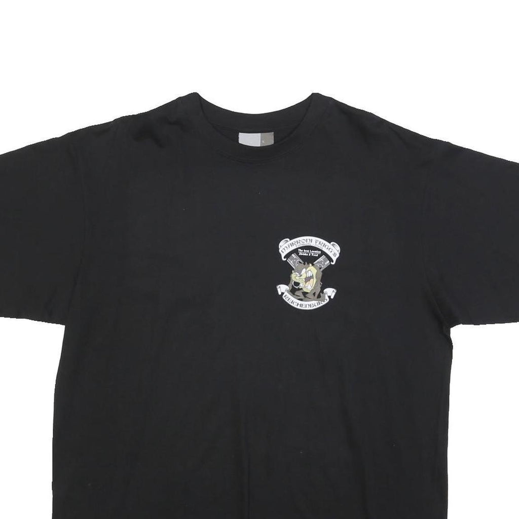 PROMO DORO Mens Black Graphic T-Shirt L Short Sleeve Crew Neck Cartoon Design