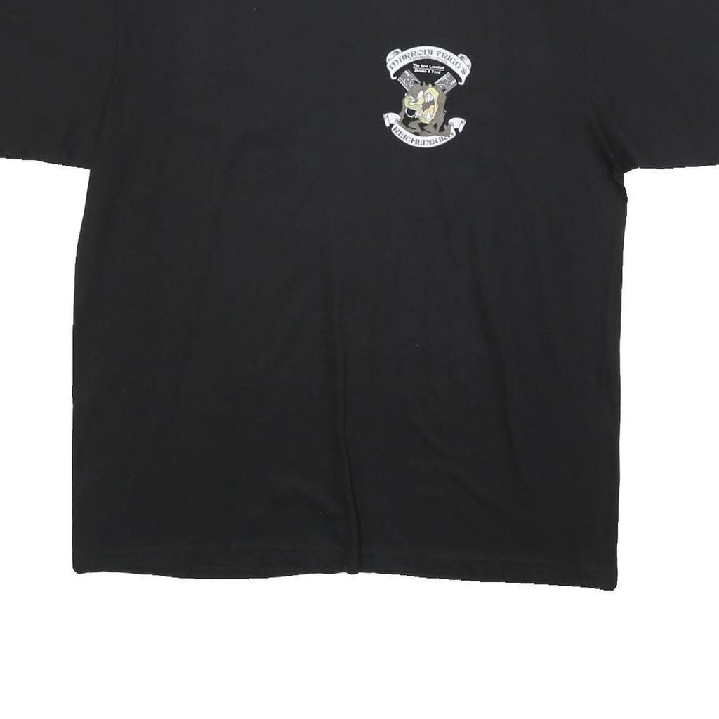 PROMO DORO Mens Black Graphic T-Shirt L Short Sleeve Crew Neck Cartoon Design