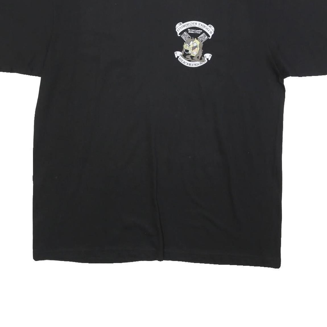 PROMO DORO Mens Black Graphic T-Shirt L Short Sleeve Crew Neck Cartoon Design