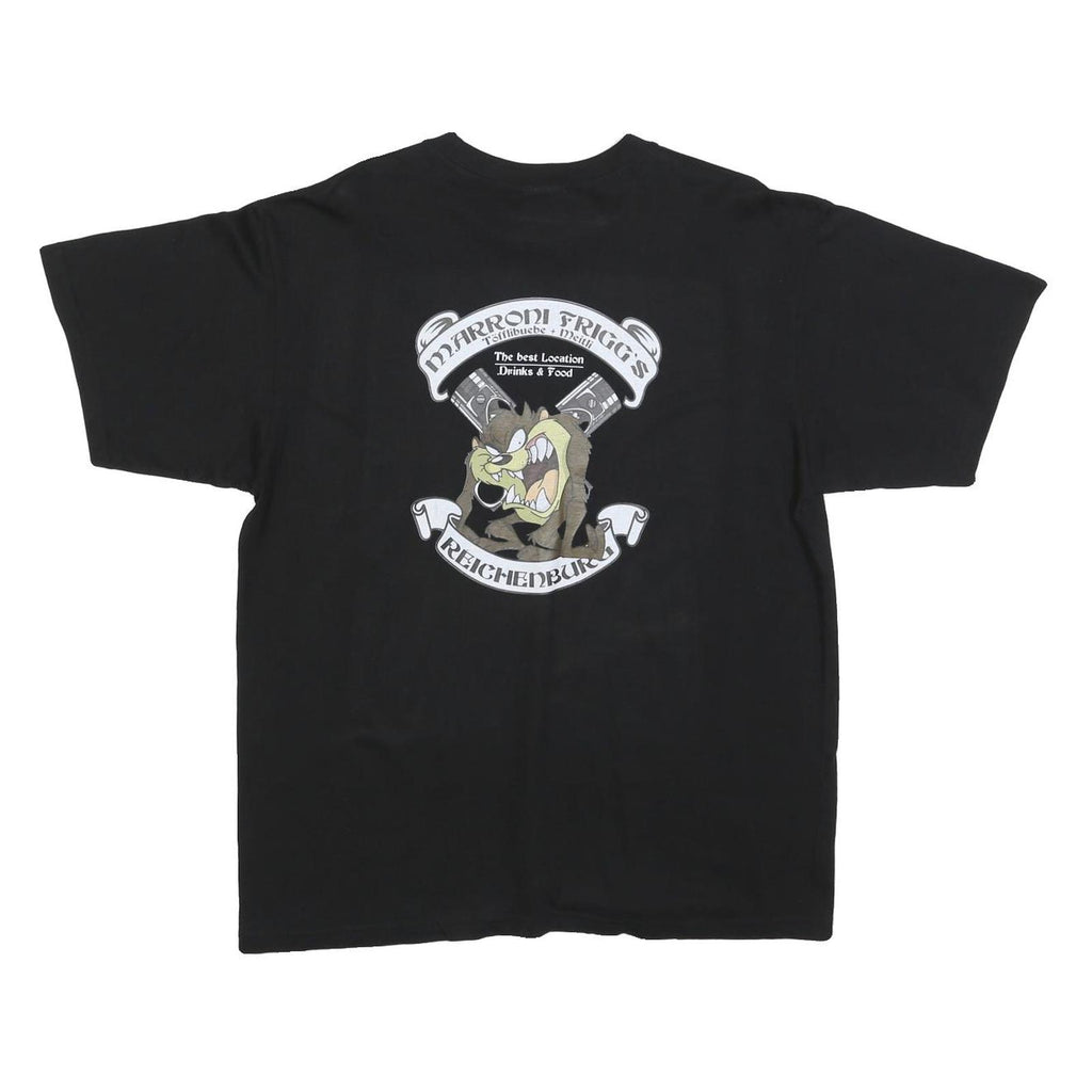 PROMO DORO Mens Black Graphic T-Shirt L Short Sleeve Crew Neck Cartoon Design