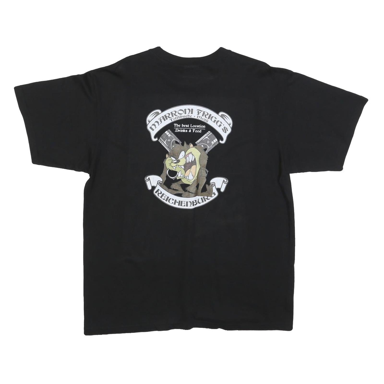 PROMO DORO Mens Black Graphic T-Shirt L Short Sleeve Crew Neck Cartoon Design