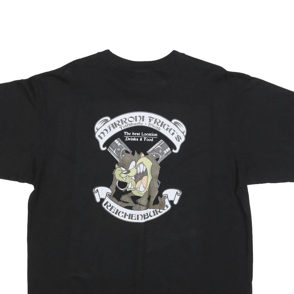 PROMO DORO Mens Black Graphic T-Shirt L Short Sleeve Crew Neck Cartoon Design