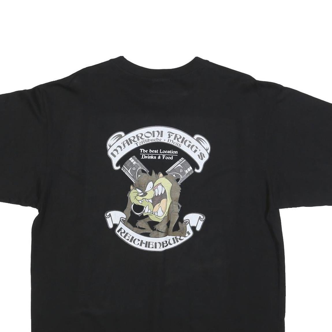 PROMO DORO Mens Black Graphic T-Shirt L Short Sleeve Crew Neck Cartoon Design