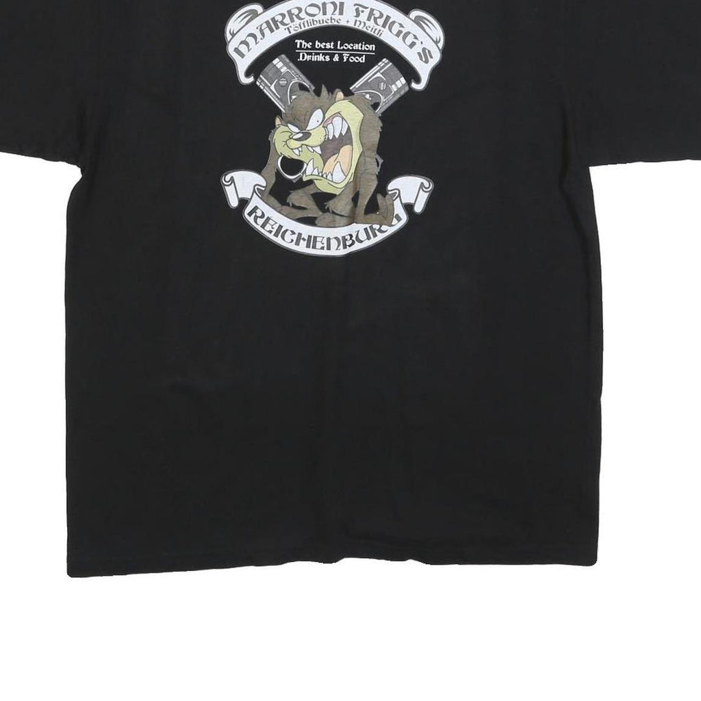 PROMO DORO Mens Black Graphic T-Shirt L Short Sleeve Crew Neck Cartoon Design