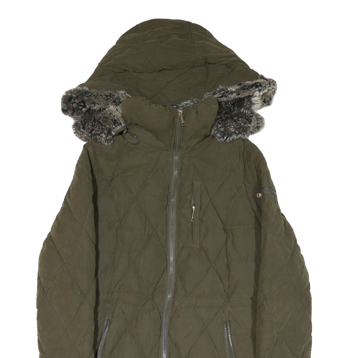 NAUTICA Womens Green Quilted Long Sleeve Zip Jacket S Polyester Blend Warm