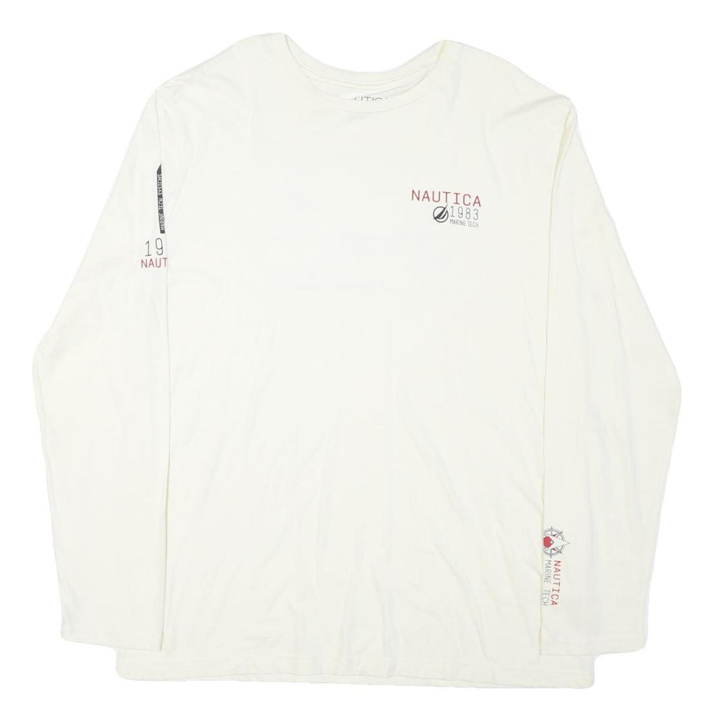 NAUTICA Mens White Long Sleeve Crew Neck Cotton Blend T-Shirt 2XL Marine Tech