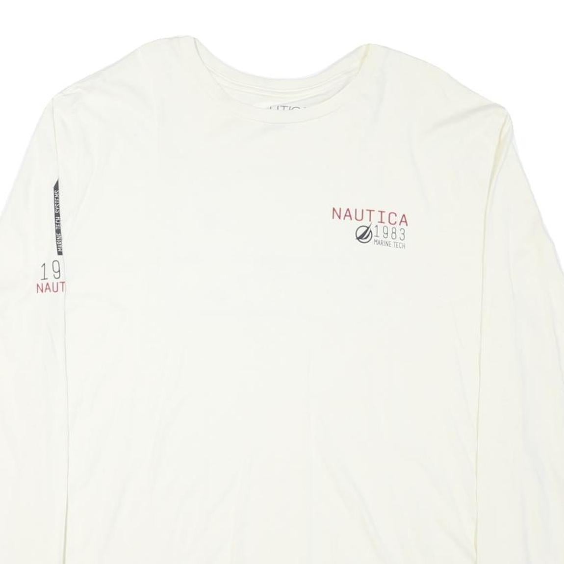 NAUTICA Mens White Long Sleeve Crew Neck Cotton Blend T-Shirt 2XL Marine Tech
