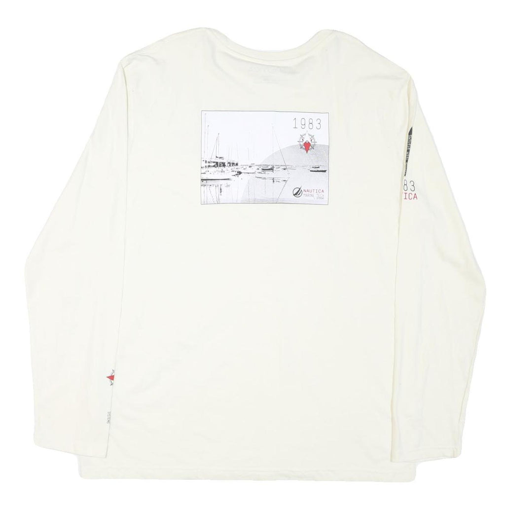 NAUTICA Mens White Long Sleeve Crew Neck Cotton Blend T-Shirt 2XL Marine Tech