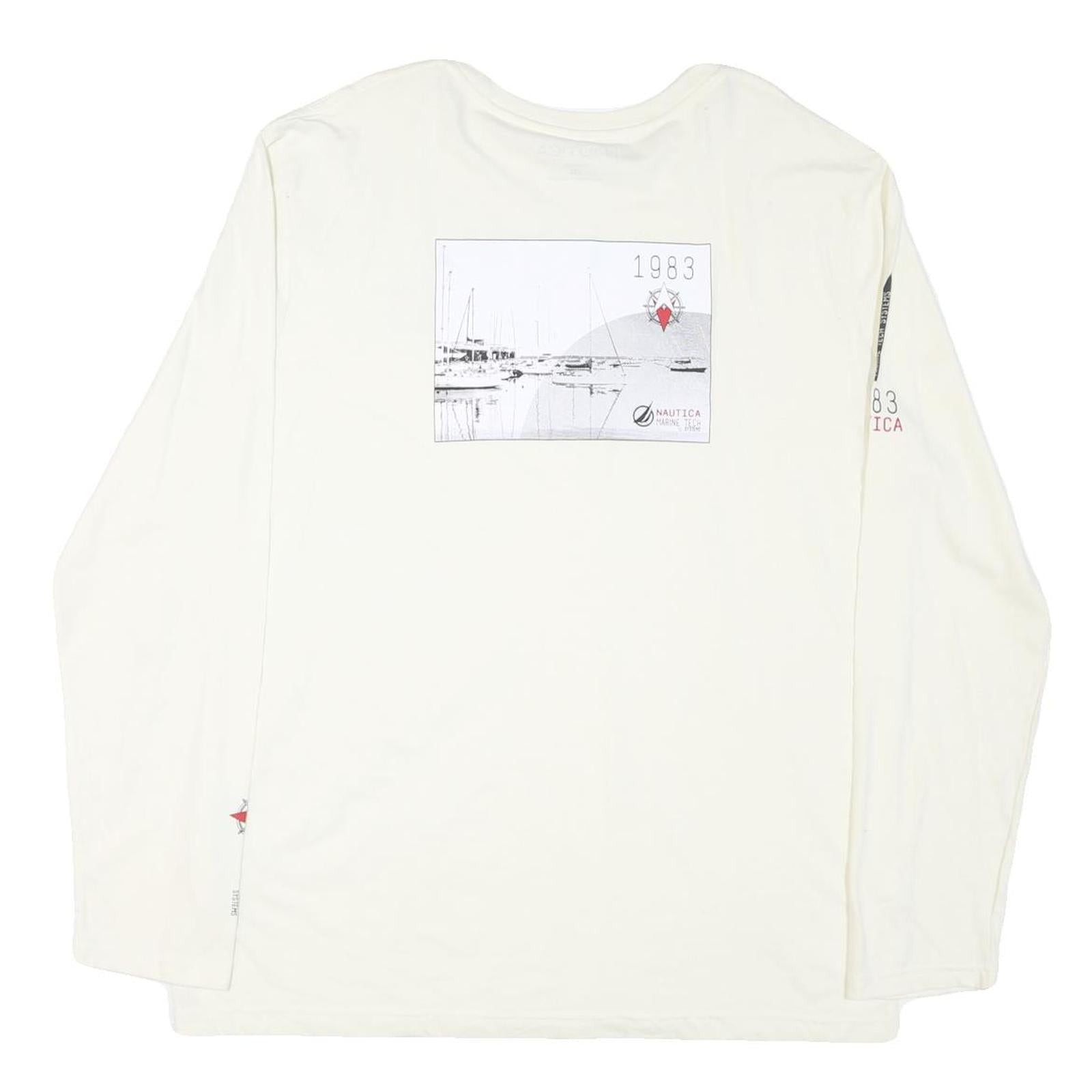 NAUTICA Mens White Long Sleeve Crew Neck Cotton Blend T-Shirt 2XL Marine Tech