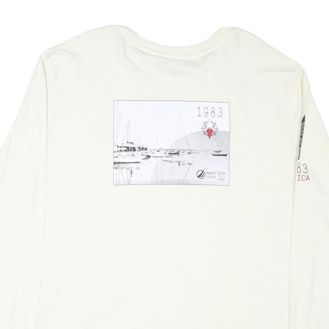 NAUTICA Mens White Long Sleeve Crew Neck Cotton Blend T-Shirt 2XL Marine Tech