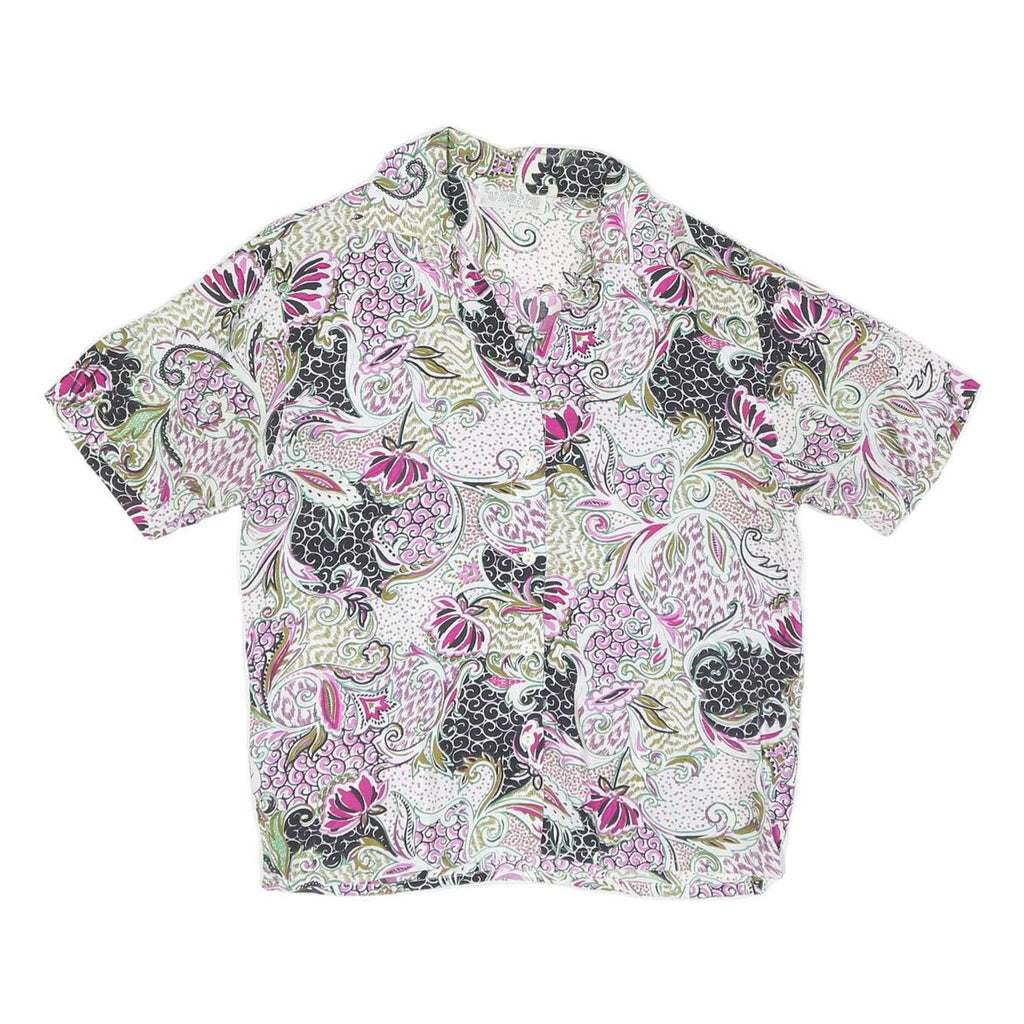 Womens White Pink Black Printed Cotton Blend Shirt M Summer Casual