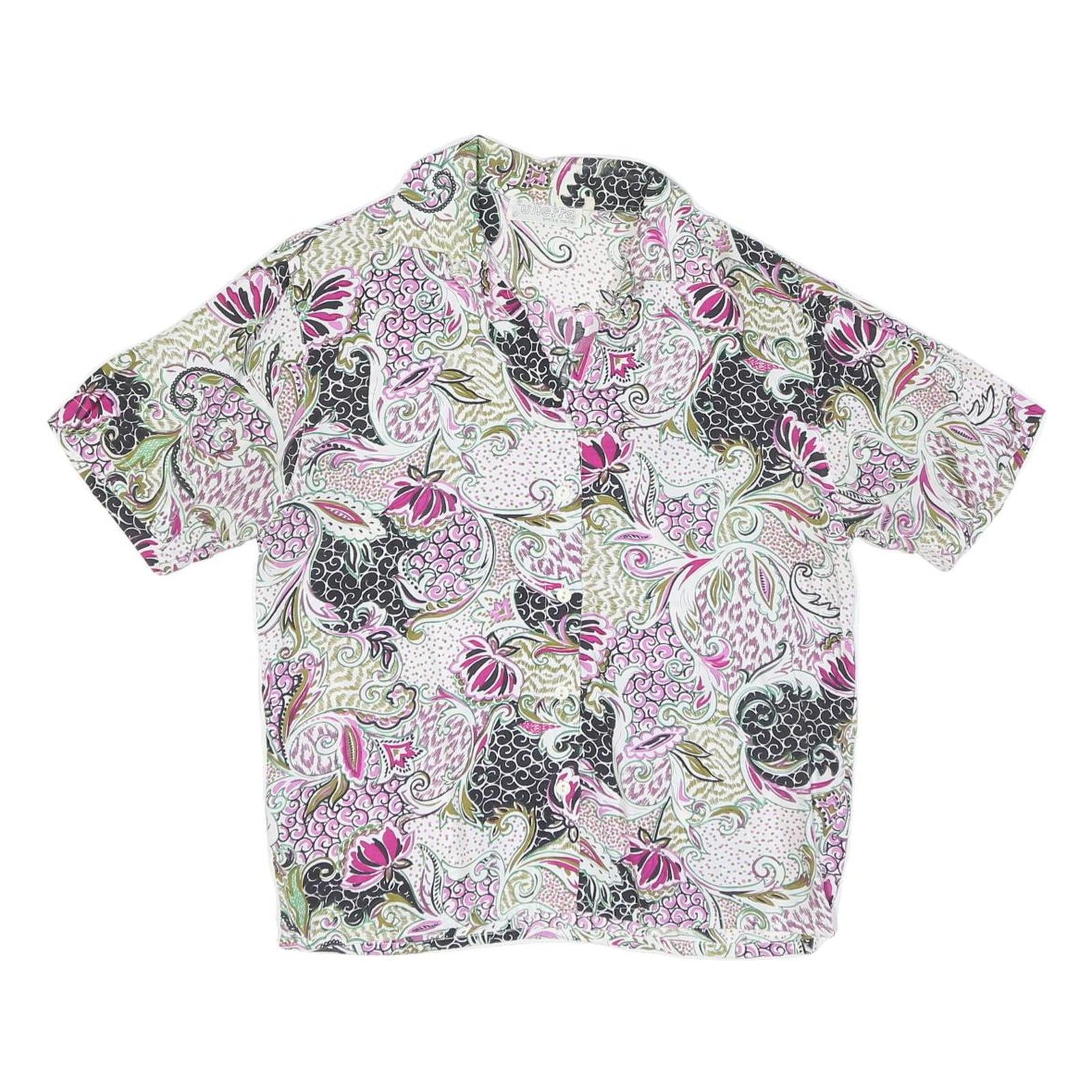 Womens White Pink Black Printed Cotton Blend Shirt M Summer Casual