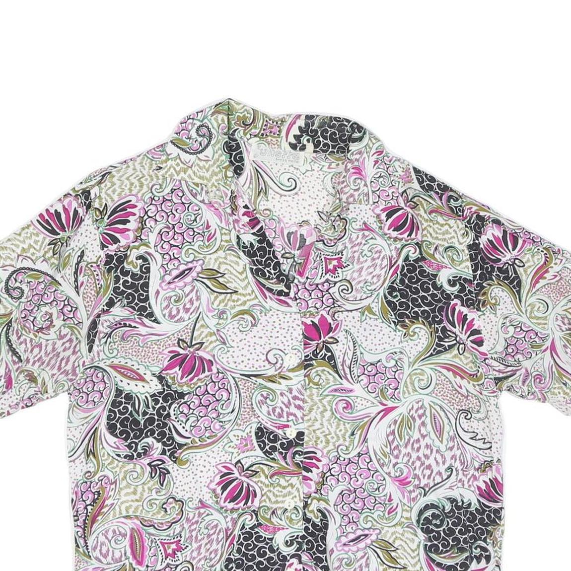 Womens White Pink Black Printed Cotton Blend Shirt M Summer Casual