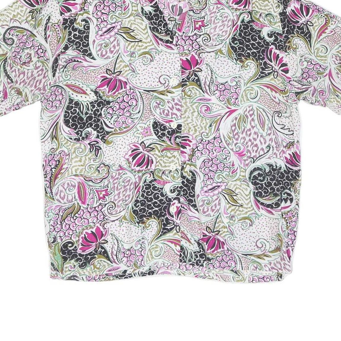 Womens White Pink Black Printed Cotton Blend Shirt M Summer Casual