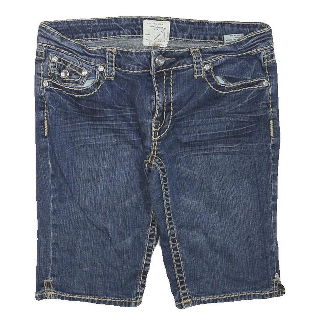LA IDOL Womens Denim Blue Casual Slim M W32 Embellished Stitch Shorts