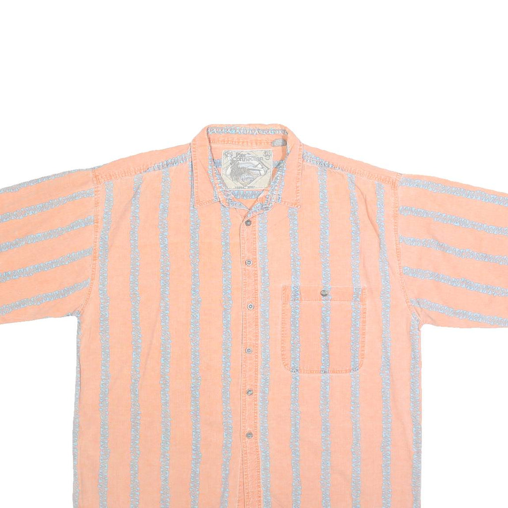 PIER CONNECTION Mens Peach & Blue Stripe Cotton Shirt XL Casual Summer Short
