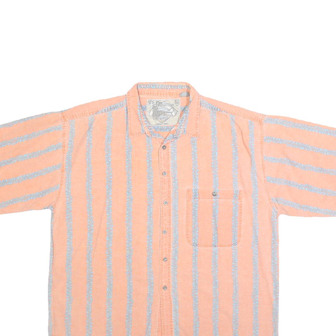 PIER CONNECTION Mens Peach & Blue Stripe Cotton Shirt XL Casual Summer Short