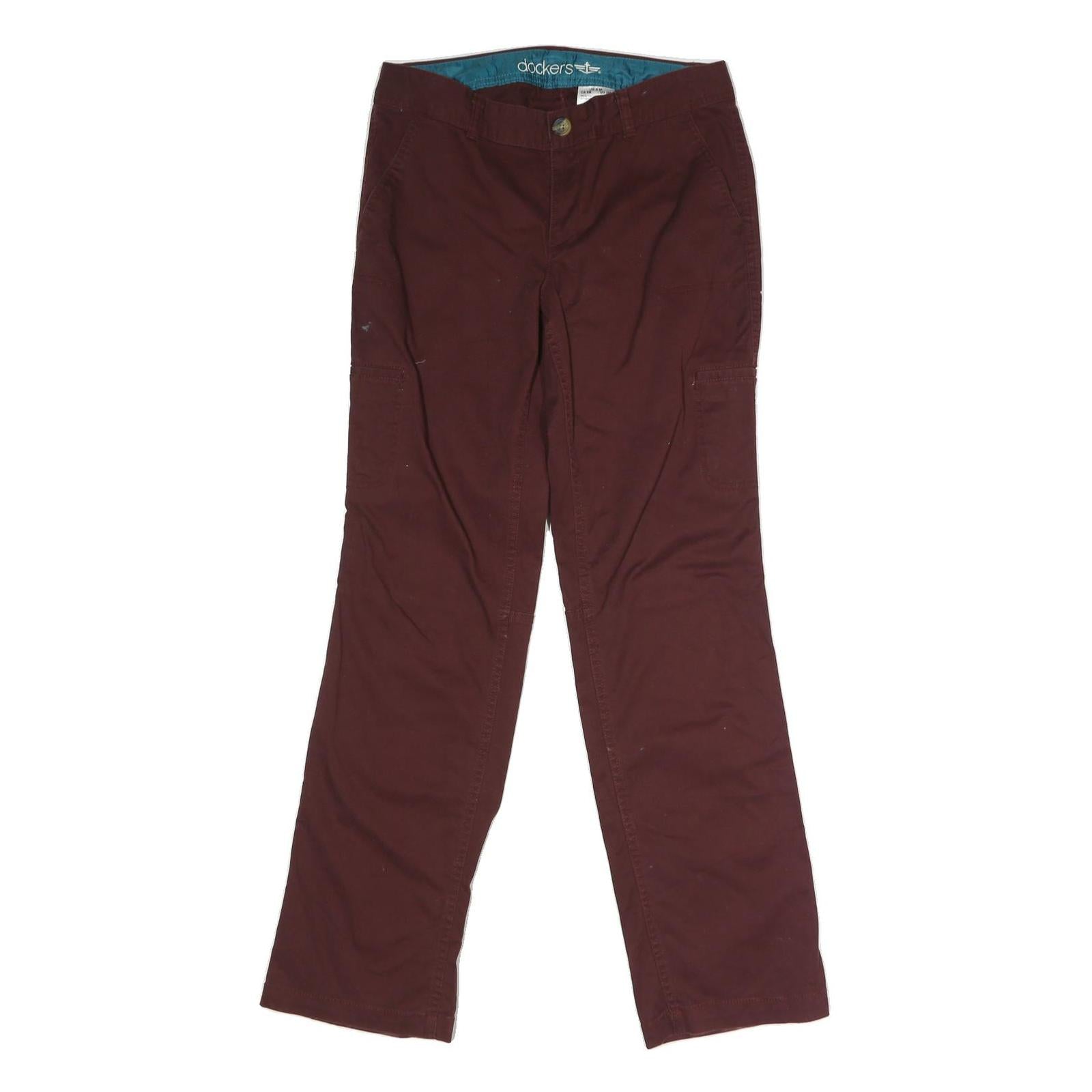 DOCKERS Womens Cotton Blend Burgundy Regular Fit Straight Trousers W31 L31