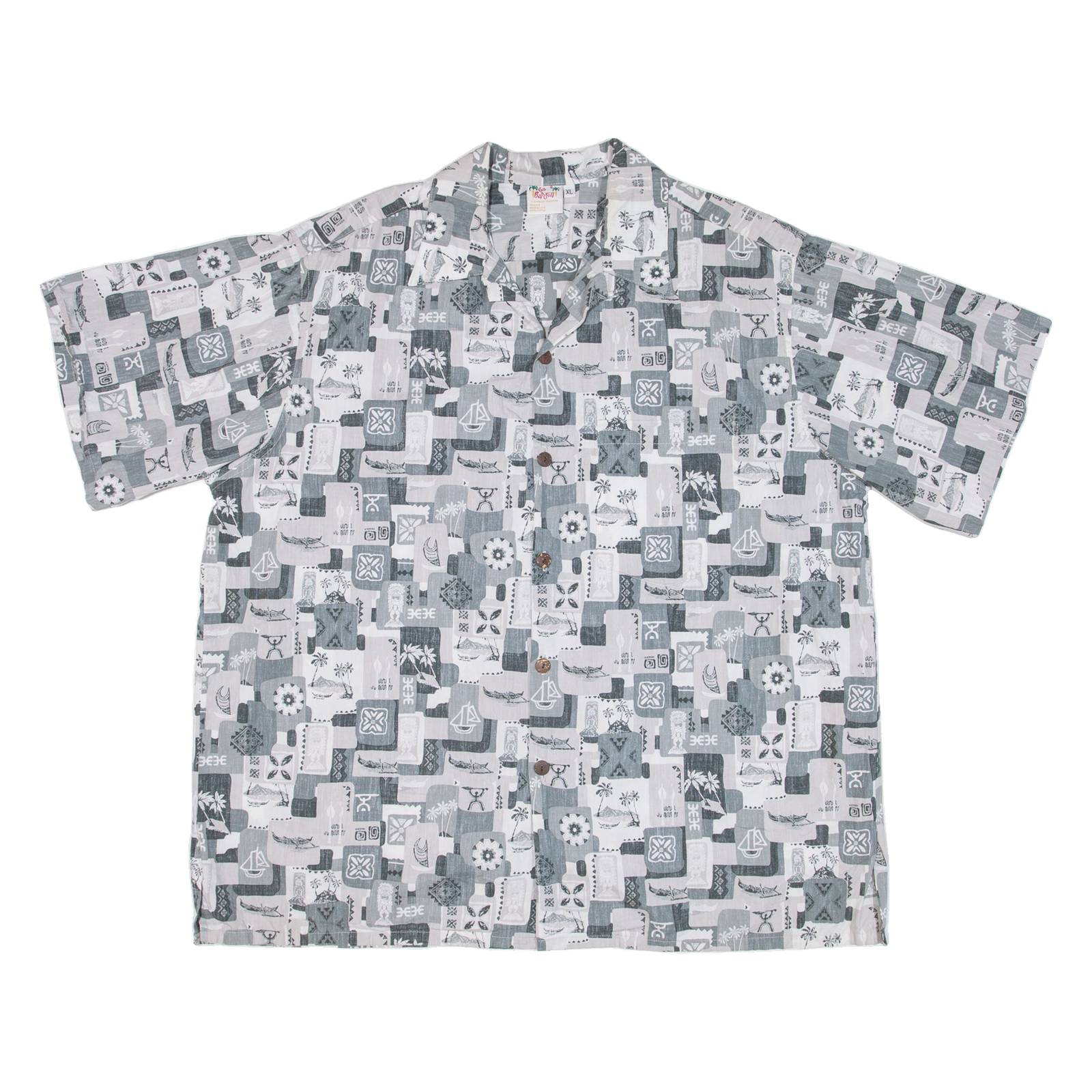 GO BAREFOOT Mens Shirt Grey Crazy Pattern XL