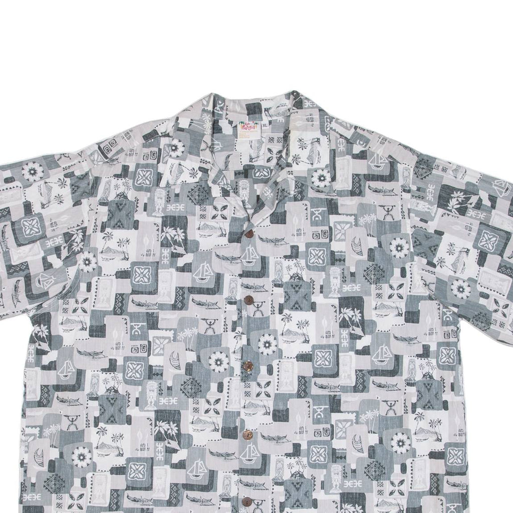 GO BAREFOOT Mens Shirt Grey Crazy Pattern XL