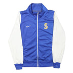 NIKE Mens Blue & White Track Jacket L Polyester Blend Zip Plain Casual