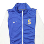 NIKE Mens Blue & White Track Jacket L Polyester Blend Zip Plain Casual