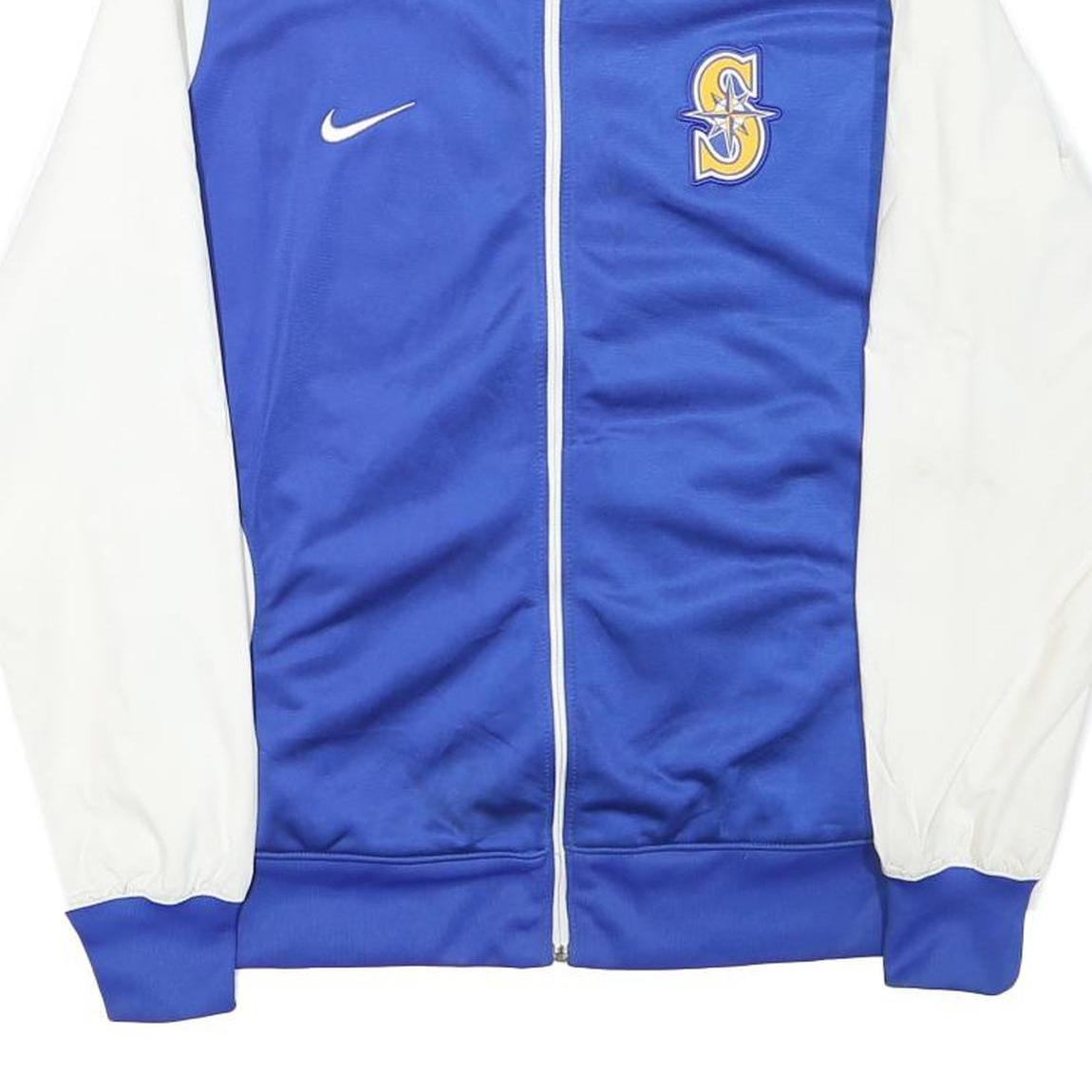 NIKE Mens Blue & White Track Jacket L Polyester Blend Zip Plain Casual