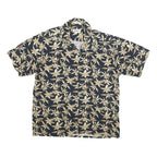 CAMPIA Mens Black & Beige Floral Short Sleeve Shirt L Cotton Blend Casual Summer