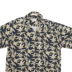 CAMPIA Mens Black & Beige Floral Short Sleeve Shirt L Cotton Blend Casual Summer