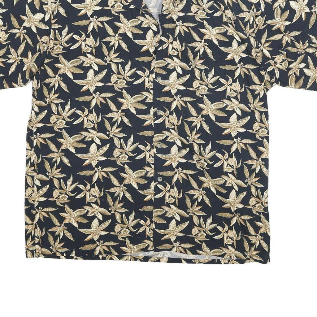 CAMPIA Mens Black & Beige Floral Short Sleeve Shirt L Cotton Blend Casual Summer