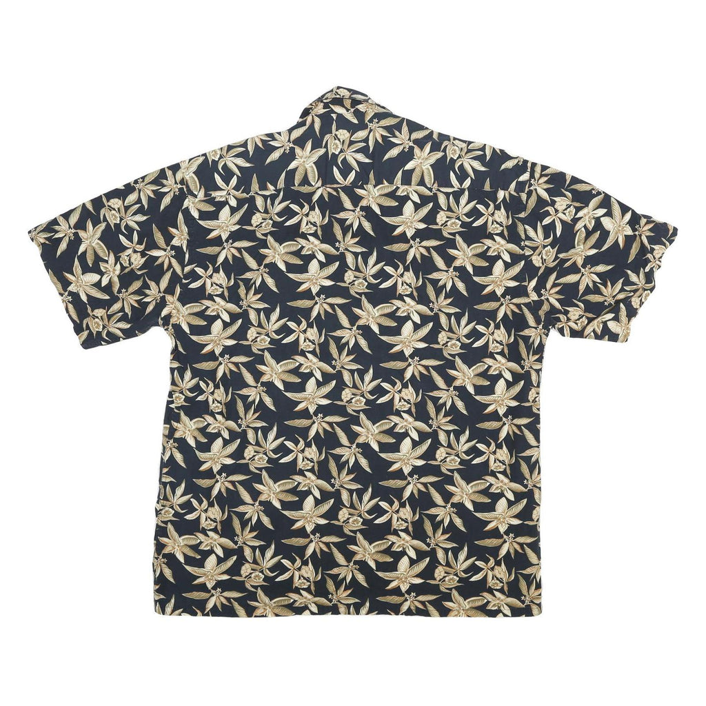 CAMPIA Mens Black & Beige Floral Short Sleeve Shirt L Cotton Blend Casual Summer